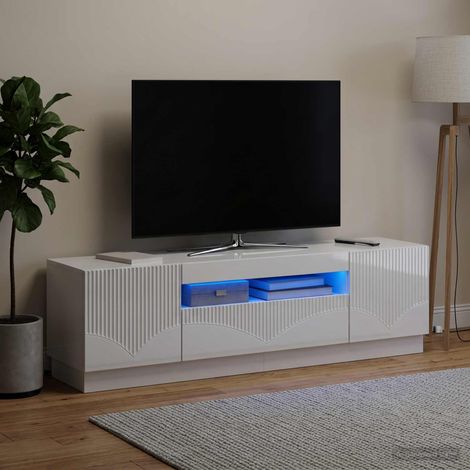 vidaXL Meuble TV LED Blanc brillant Bois d'ingénierie (1/5)