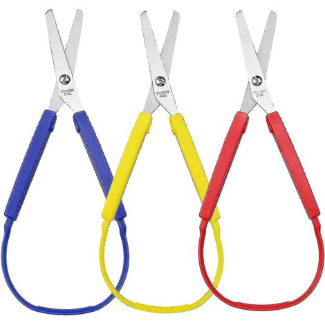Ciseaux à boucle colorée (lot de 3), ciseaux de sécurité à ouverture automatique, prise en main facile (1/4)