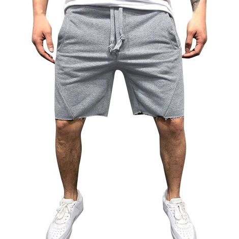 Short homme été extensible coton mélangé, short sport homme ceinture à nouer, pantacourt homme confortable taille élastique, short décontracté homme 2 poches (1/5)
