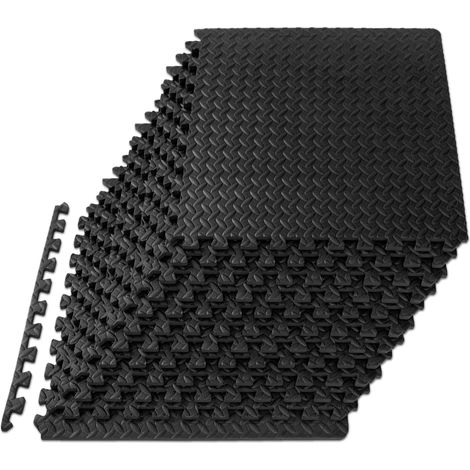 JSSEVN - Puzzle Exercise Mat ½ in, EVA Interlocking Foam Floor Tiles for Home Gym, Mat for Home Workout Equipment, Black, 12 in x 12 in x ½ in - 12 Tiles (1/5)