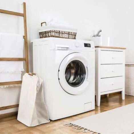 Panier linge pliable 60L poignée bois 55×40×27cm (1/3)