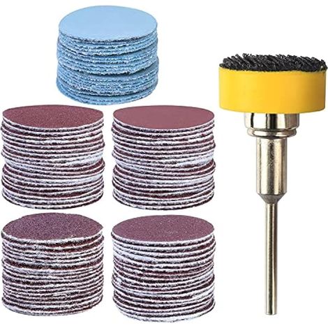 Lot de 100 disques abrasifs 25mm (1 pouce) avec mandrin 3mm, plateau porte-disques auto-agrippant, assortiment de papiers de verre pour outil rotatif Dremel, grains 100/180/240/1500/3000
