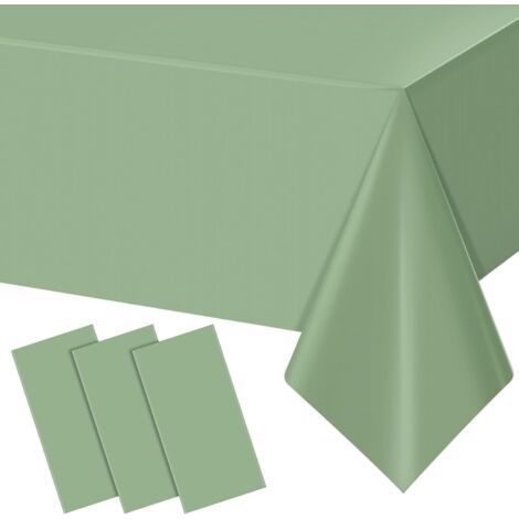 Lot de 3 nappes rectangulaires jetables en plastique vert sauge, imperméables, pour anniversaire, mariage, baby shower, 137 x 274 cm (1/4)