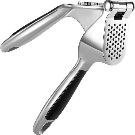 Prensa de ajos, mango ergonómico, fácil de limpiar, color plata. (1/2)