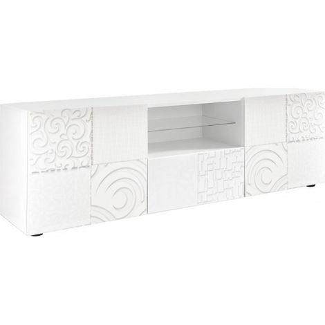 Meuble TV 2 portes blanc laqué sérigraphies multi-motifs - JUAN (1/5)