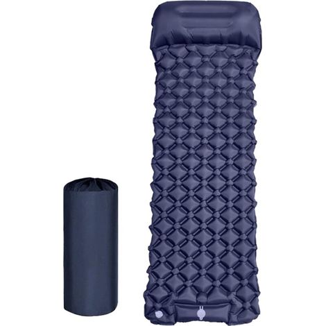 Matelas de camping gonflable, matelas simple avec oreiller intégré, 190 x 60 x 5 cm (bleu foncé) (1/5)