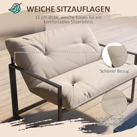 Lot jardin salon verre trempé 1 table 2 fauteuils 1 canapé gris beige 114x70x67 cm résistant intempéries (1/4)