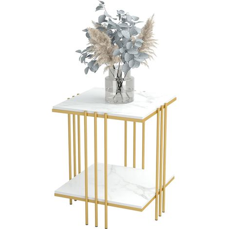 Table d'Appoint Marbre Carrée - Bout de Canapé de Salon Design Guéridon Style Moderne Table de Chevet Rangement pour Salon Bureau Chambre - Doré 45x45x56cm (1/5)