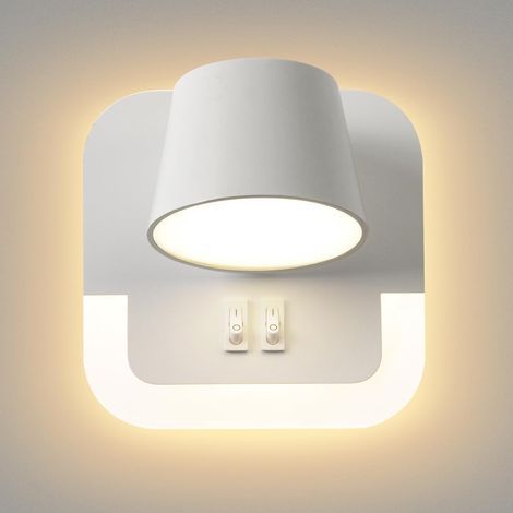 LED-Wandleuchte – Integrierte Leselampe – Einstellbare Lichtfarbe 3000K–6000K – 270° verstellbarer Leuchtenkopf – Für Schlafzimmer, Wohnzimmer, Büro – Weiß – 14 x 14 x 14 cm (1/5)