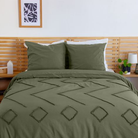 Set copripiumino in cotone, tufted etnico verde a 2 piazze (1/5)