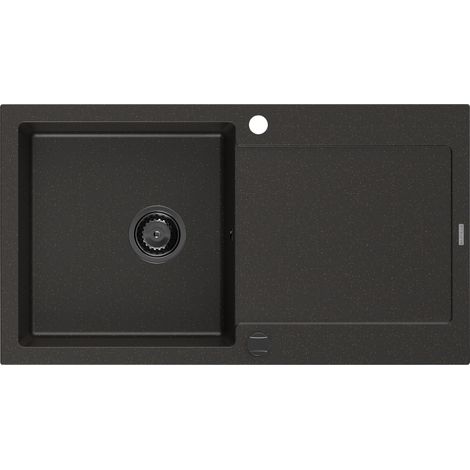 Mexen Leo évier en granit à 1 cuve avec égouttoir 900 x 500 mm, Noir/Or métallique, siphon Noir - 6501901010-75-B (1/5)