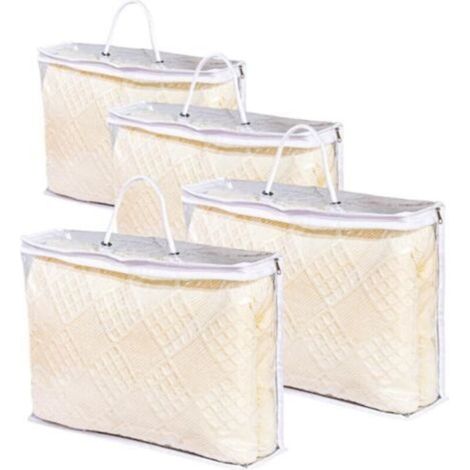 Lot de 4 sacs de rangement transparents à fermeture éclair avec poignée renforcée pour vêtements, couvertures, couettes (1/5)