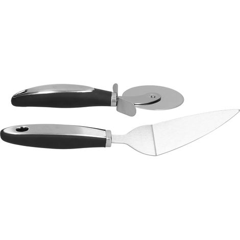 Set aus 2 Pizzaschneidern und -spateln aus Edelstahl mit rutschfesten Griffen, Pizzaschieber aus Edelstahl für Küche, Schneide- und Servierwerkzeug (1/5)