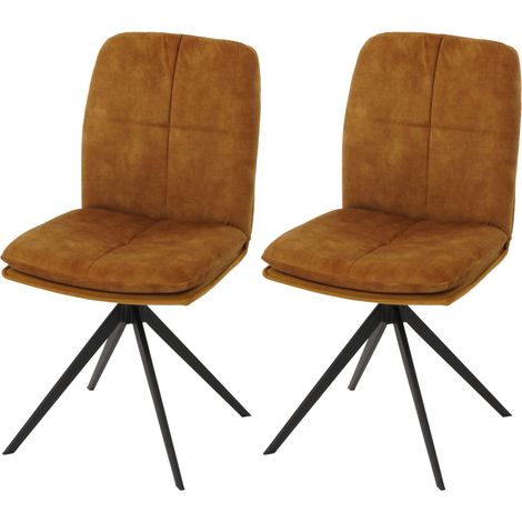 [NON UTILIZZATO] Set di 2 sedie da pranzo HHG-178, soggiorno cucina, poltrona, seduta girevole, metallo stoffa/tessuto, giallo