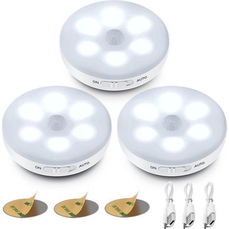 Veilleuse LED Automatique,Lampe A Detecteur de Mouvement Interieur,Lampes LED Sans Fil,3 Modes (Auto/On/Off) ,LED Lampe de Placard, Rechargeable Lampe USB pour Vitrines, Cuisine, Coiffeuse, Couloir [C (1/5)