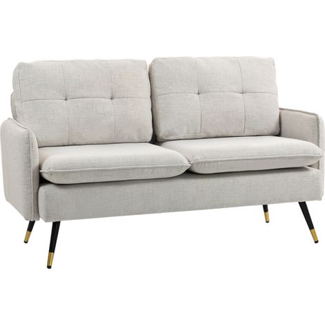Divano a 2 posti, divano da soggiorno, cuscini, seduta imbottita, schienale trapuntato, 139 x 68 x 80 cm, crema