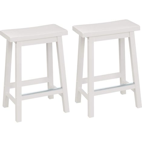 Lot de 2 tabourets de comptoir de cuisine en bois massif blanc, petit tabouret de bar et de salle à manger, montage facile, moderne, 61 cm de haut (1/5)