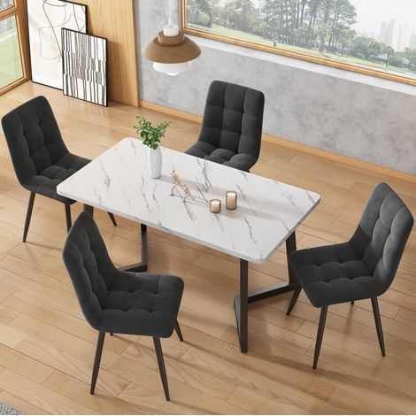 Table à manger rectangulaire 117 x 68 x 75 cm effet marbre MDF noir et blanc HAVRYA (1/5)