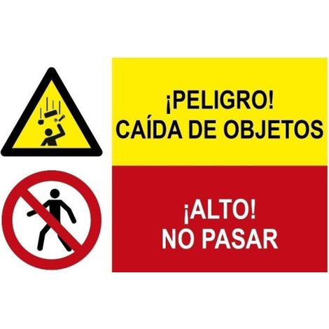 Señal combinada peligro caída de objetos, alto no pasar SEKURECO                 Adhesivo vinilo