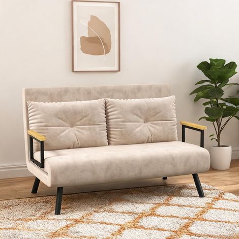 Canapé convertible beige en tissu polyester avec dossier (1/5)