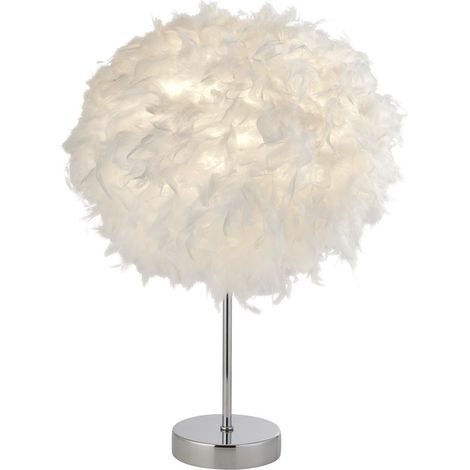 Searchlight Hattie Lampe de table, Plume blanche et chrome 1x E14 (1/4)