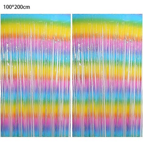 2 rideaux de cheveux en papier aluminium arc-en-ciel, rideaux à paillettes colorées, décor pour fêtes d'anniversaire et mariages (1/4)