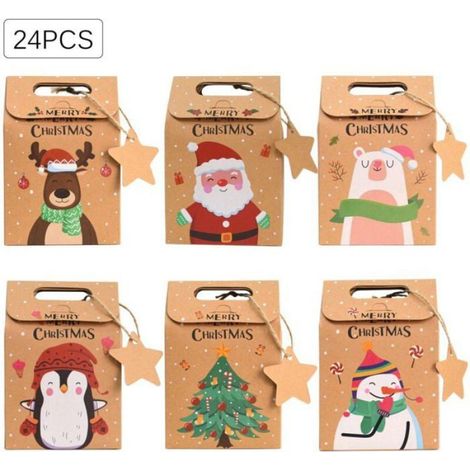 24 sacs cadeaux Noël kraft, 9.4cm, bonbons chocolats (1/4)