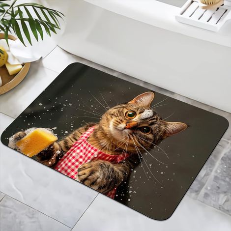 Tapis de bain antidérapant 40 x 60 cm - Lavable - Séchage rapide - Pour douche, baignoire, décoration WC (tâches ménagères chatons 2) (1/5)