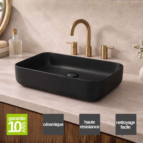 Vasque à poser rectangulaire en céramique noir mat L50 x l39 x Profondeur 13 cm – SANIZEO Quimera - Idéale pour salle de bain moderne (1/5)