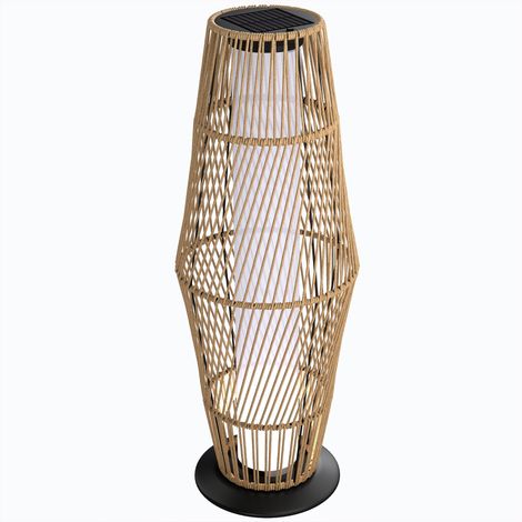 Lanterne Solaire Extérieure Résine Tressée Capteur Lumière Sable 26x26x68cm