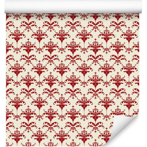 Papier peint damassé de Noël crème et rouge 50x1000 cm (1/5)