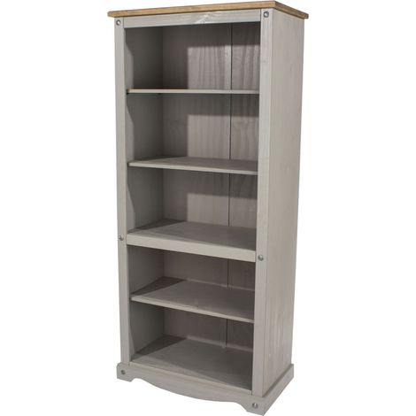 Bibliothèque 4 étagères 80x30x178 cm gris et naturel - SERGO
