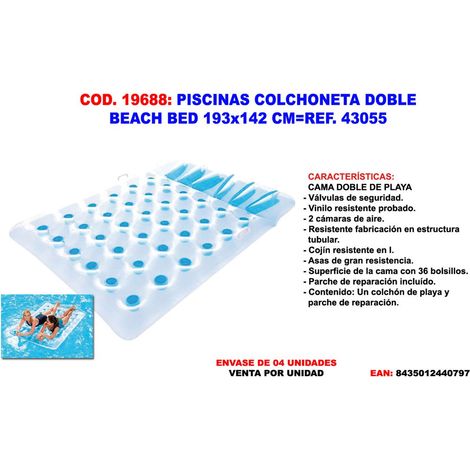 Matelas Double pour Piscine Beach Bed 193x142 cm