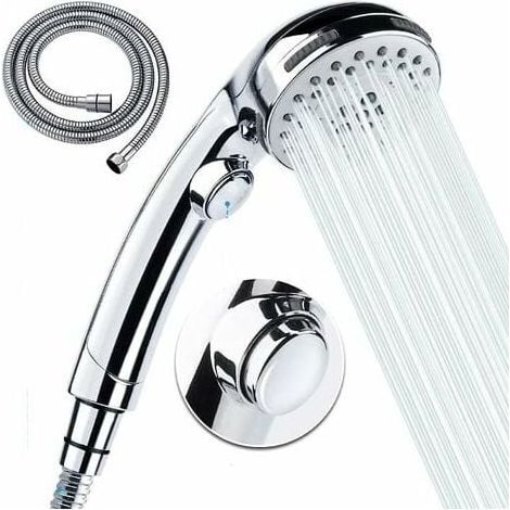 Pomme De Douche - Tête De Douche À Main Avec Interrupteur Marche Arrêt - 5 Réglements De Pulvérisation - Haute Pression - Tuyau Inclus - 1 Pièce (1/5)
