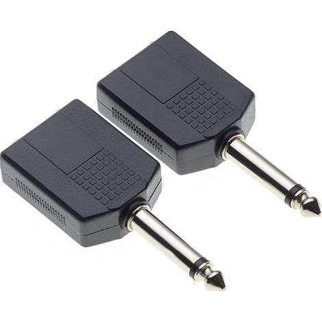 6.3mm Mono Jack to 2 x 6.3mm Mono Jack Splitter Adapter Dual 1/4 Mono Y Adapter, Pack of 2 (1/5)