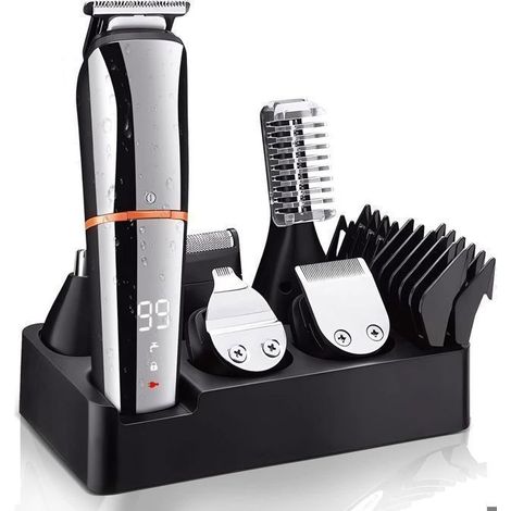 Tondeuse 6 en 1 barbe et cheveux - acier inoxydable - Fonctionnement sans fil - écran LED (1/4)
