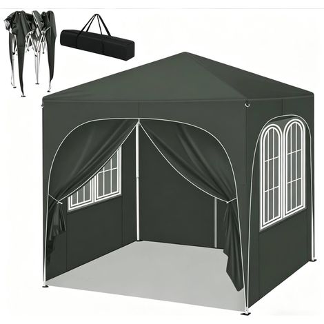 Faltpavillon 2 x 2 m grau aus Oxford 210D mit Seitenwänden (1/5)