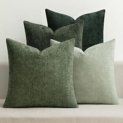 Taie d'oreiller TuseRxln - Dream Textiles - Matière chenille douce avec motif tressé - Lot de 4 - Pour salon, chambre et bureau - Beige et vert (1/5)