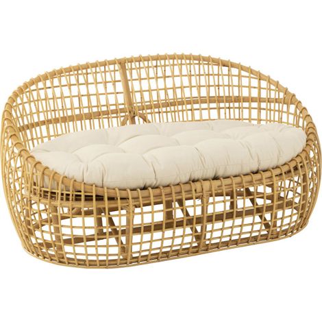 Canapé 2 Places Rotin & Coussin "Lise" 137cm Naturel (1/5)