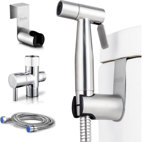 Kit hygiène WC. Robinet 3 voies + Douchette ABS + Flexible 1,2m + Support (1/5)