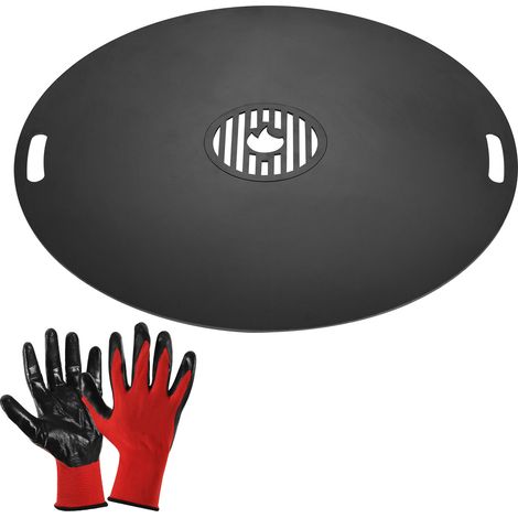 TolleTour Plancha de Cocción para Brasero Ø 80 cm de Acero al Carbono Macizo 5 mm de Grosor con Parrilla Central y Guantes para Barbacoa Incluidos (1/5)