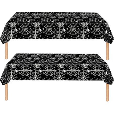 2 Pièces Halloween Nappe Plastique Rectangulaire Anti Tache,137274cm Noir Toile d'araignée Nappe de Table Rectangulaire Imperméables Extensible,pour Décoration Table,Anniversaire,Halloween Fête (1/5)