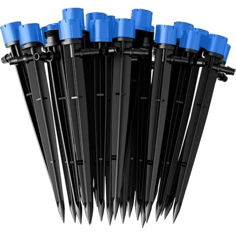 60 pièces Goutteurs d'irrigation, 8 trous réglables, émetteurs goutte-à-goutte micro-débit, système d'arrosage 360° pour tube 4mm/7mm (Bleu) (1/5)