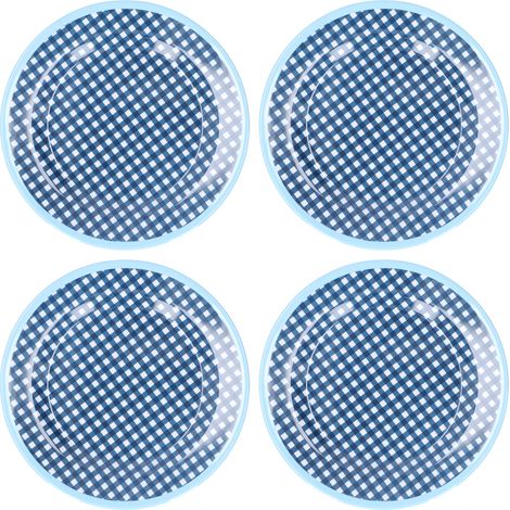 4 Pièces Assiette à Dessert 9 Pouces, Plateau à Gâteau, Vaisselle de Service Bleu Foncé à Motifs Quadrillés (1/5)