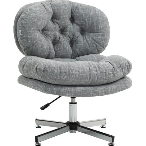 Chaise de bureau ergonomique à bascule, assise moelleuse et rembourrée, pivotante et réglable en hauteur, aspect lin, pour bureau à domicile, grise. (1/5)
