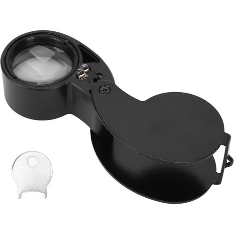 Loupe de bijoutier portable 40x avec éclairage LED haute transmission, boîtier en alliage d'aluminium, pour personnes âgées, noire. (1/5)