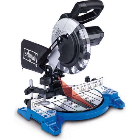 Scheppach Scie à onglets HM210L – 1500 W – 220-240 V – Lame de 210 mm – Largeur de coupe max 120 mm – Hauteur de coupe max 60 mm – Vitesse de rotation 4900 min-1 – Laser intégré