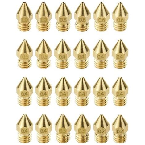 24 Pièces Buses d'imprimante Buse MK8. 0.2 mm. 0.3 mm. 0.4 mm. 0.5 mm. 0.6 mm. 0.8 mm. 1 mm. Kit De Buses. Compatible avec Imprimante 3D Makerbot CR-10 (1/5)