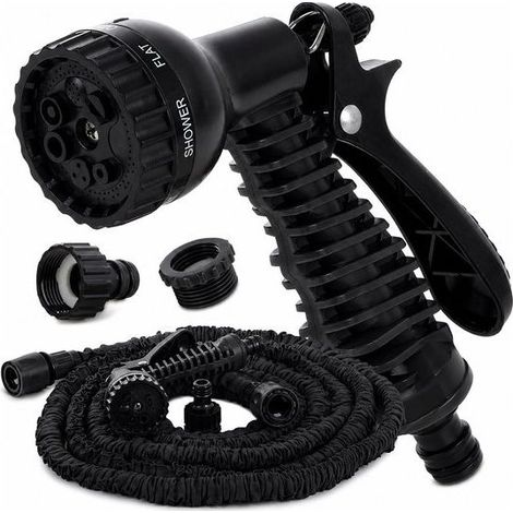 Tuyau d’arrosage extensible 30 m – Flexible jardin avec pistolet 7 fonctions – Tuyau élastique léger pour arrosage et nettoyage extérieur – Noir (1/2)