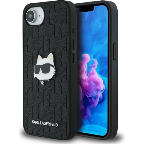 Coque à épingle Karl Lagerfeld Monogram Choupette pour iPhone 16e / 17e Noir